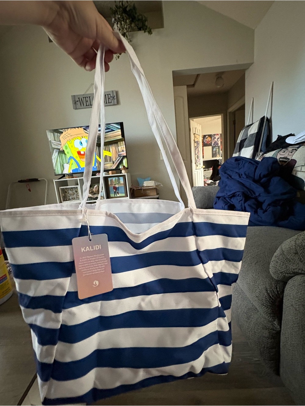 Kali Blue and White Striped Canvas Tote Bag